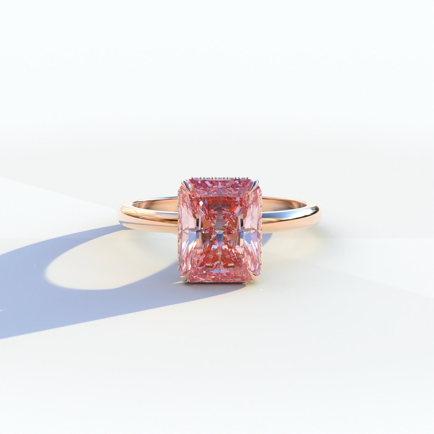 3 Carat Pink Radiant Cut Lab Grown Diamond Hidden Halo Ring - Adrina