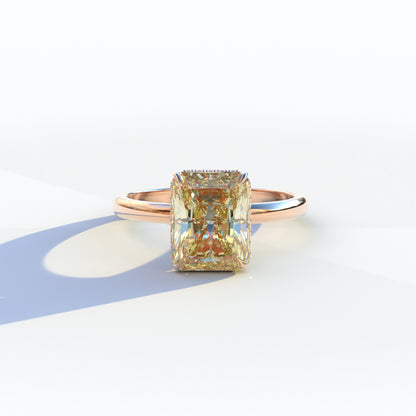 3 Carat Yellow Radiant Cut Lab Grown Diamond Hidden Halo Ring - Adrina