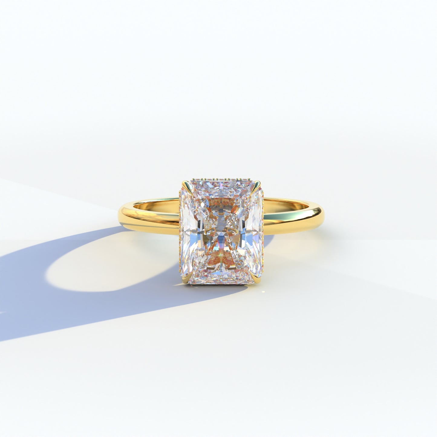 E/VVS 3 Carat Radiant Cut Lab Grown Diamond Hidden Halo Ring - Adrina