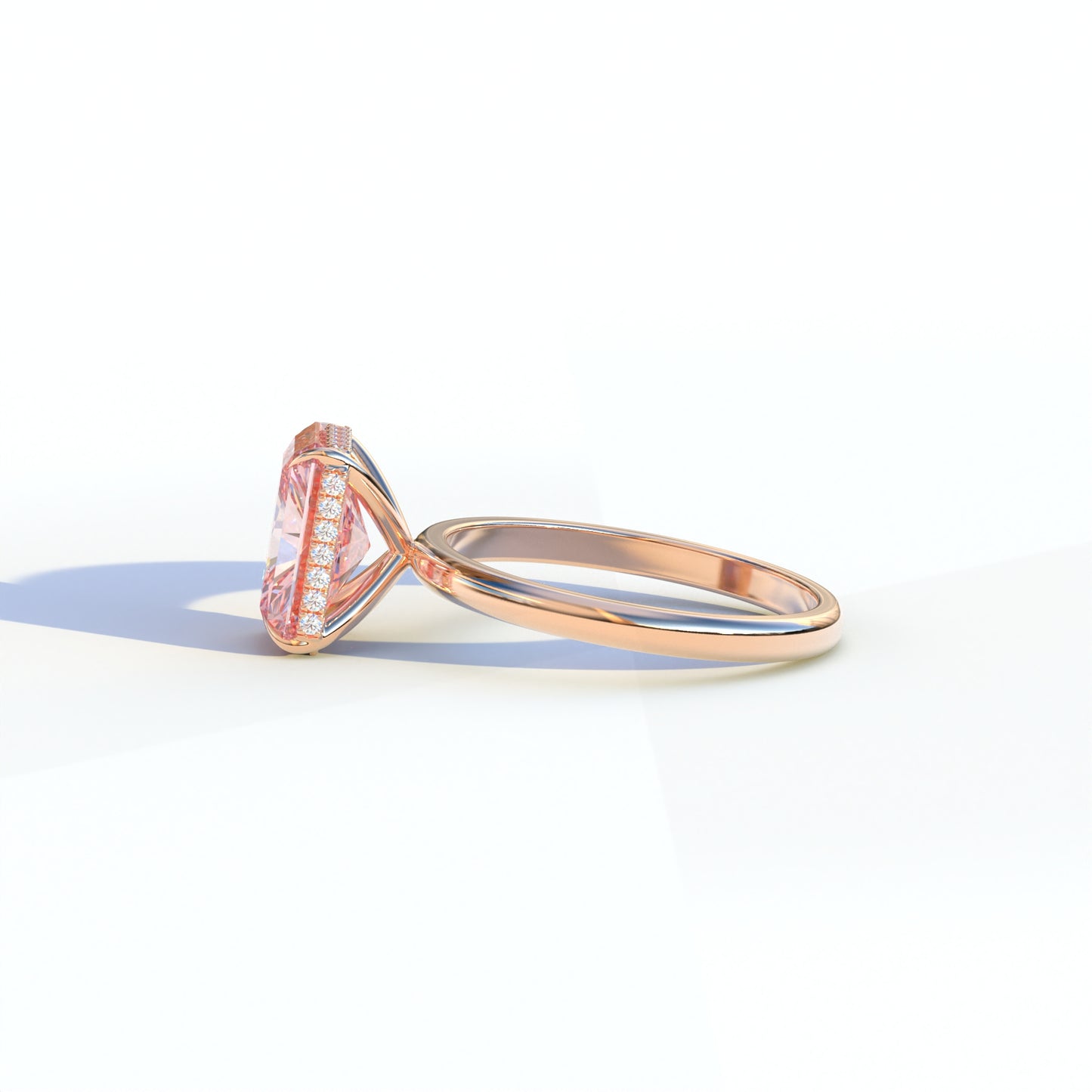 3 Carat Pink Radiant Cut Lab Grown Diamond Hidden Halo Ring - Adrina