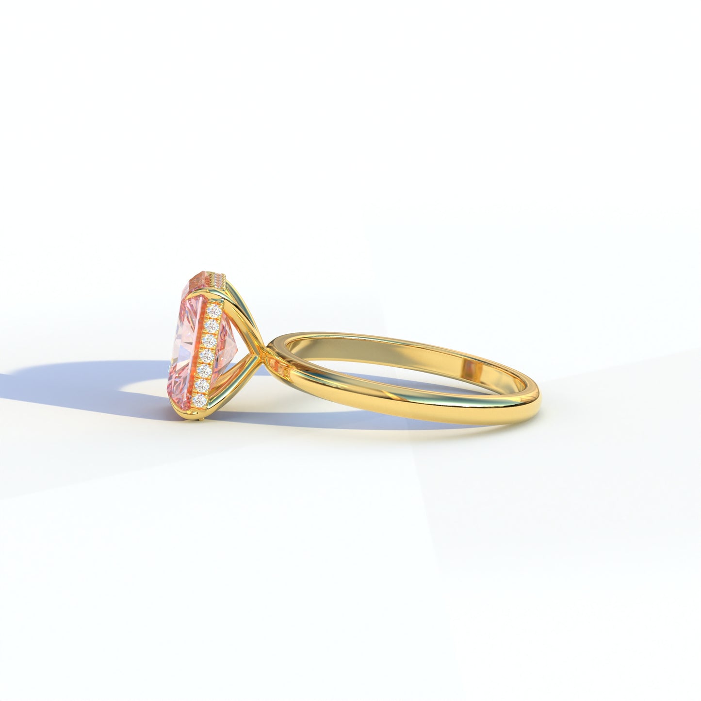 3 Carat Pink Radiant Cut Lab Grown Diamond Hidden Halo Ring - Adrina