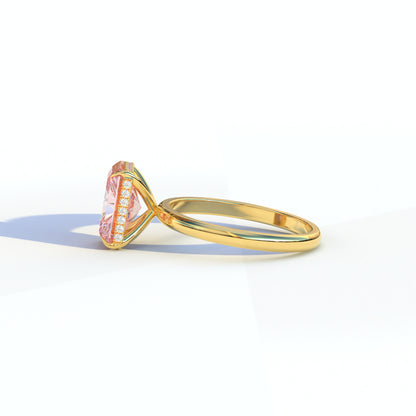 3 Carat Pink Radiant Cut Lab Grown Diamond Hidden Halo Ring - Adrina