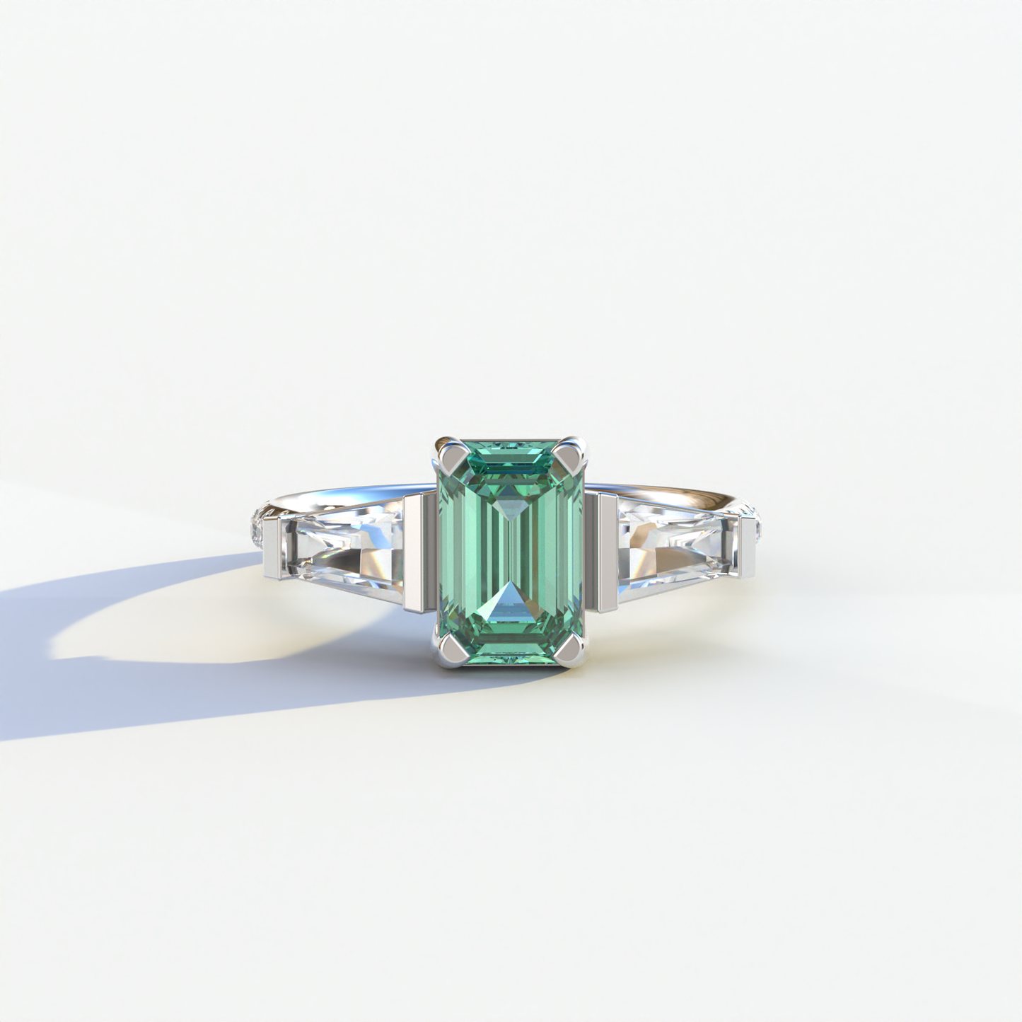 1.50 Carat Green Emerald with Tapered Cut Lab Grown Diamond Ring - Libra