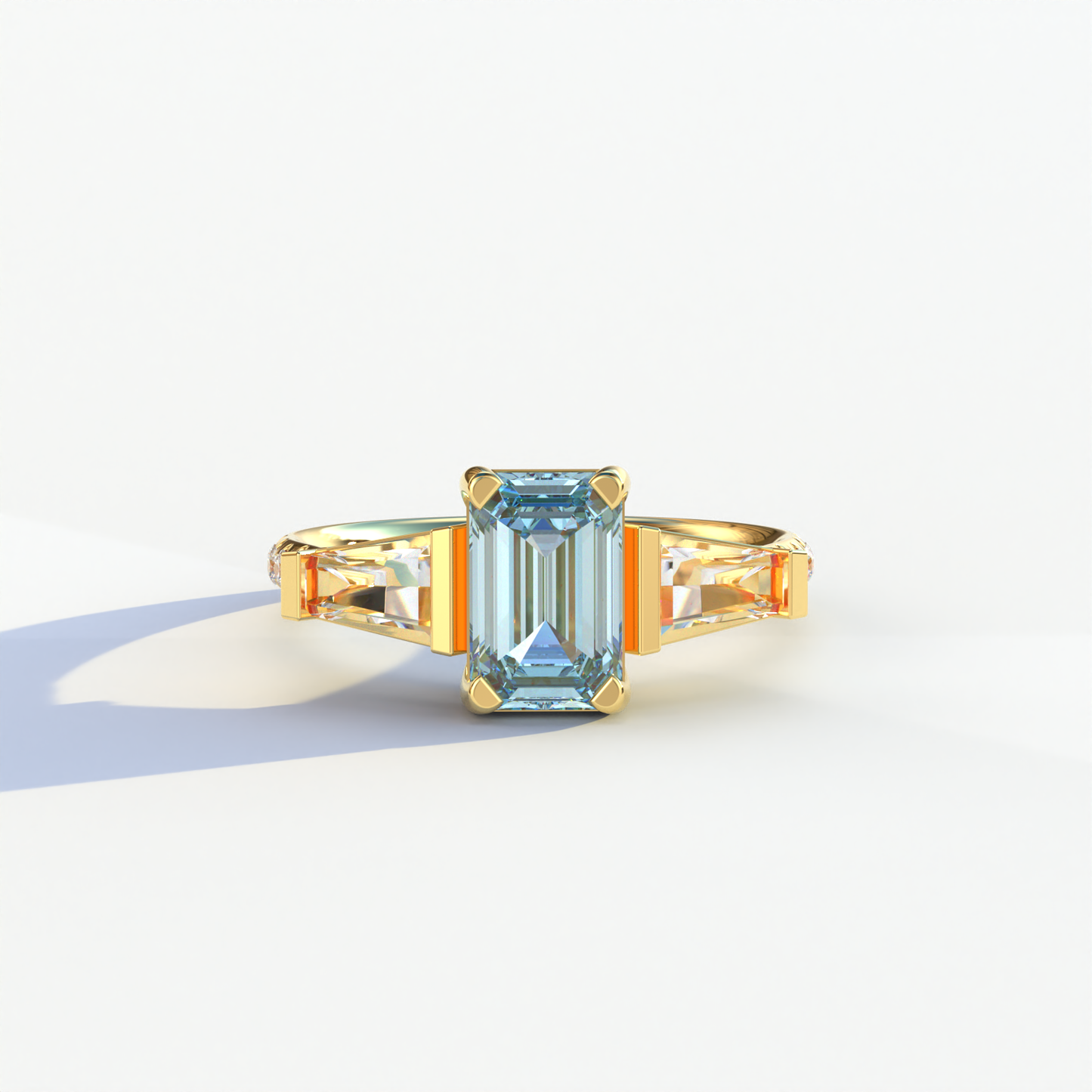 1.50 Carat Blue Emerald with Tapered Cut Lab Grown Diamond Ring - Libra