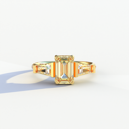 1.50 Carat Yellow Emerald with Tapered Cut Lab Grown Diamond Ring - Libra