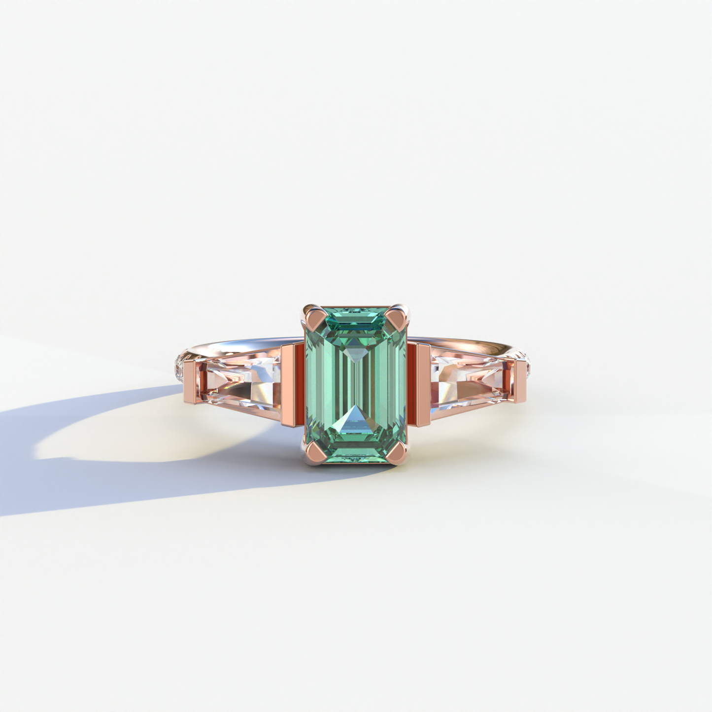 1.50 Carat Green Emerald with Tapered Cut Lab Grown Diamond Ring - Libra