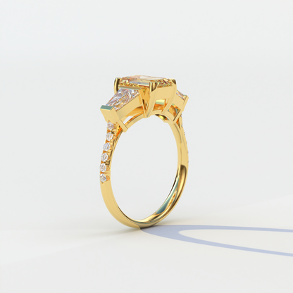 1.50 Carat Yellow Emerald with Tapered Cut Lab Grown Diamond Ring - Libra