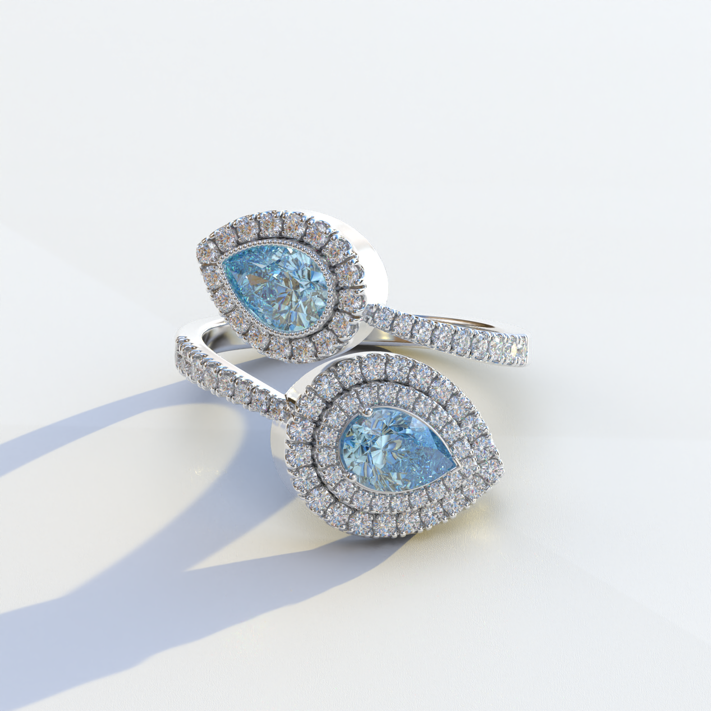 2 Carat Blue Pear Cut Halo & Pave Lab Grown Diamond Ring - Ahurissant