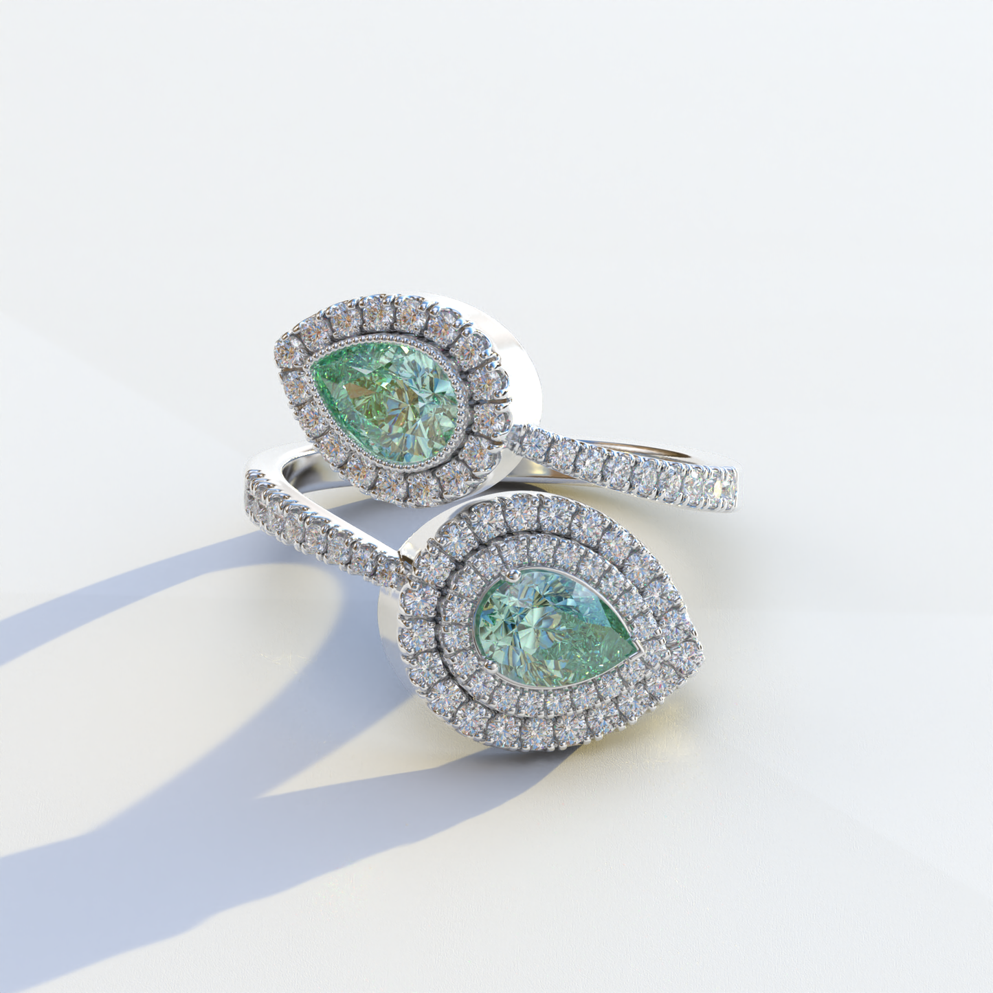 2 Carat Green Pear Cut Halo & Pave Lab Grown Diamond Ring - Ahurissant