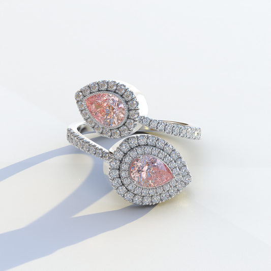 2 Carat Pink Pear Cut Halo & Pave Lab Grown Diamond Ring - Ahurissant