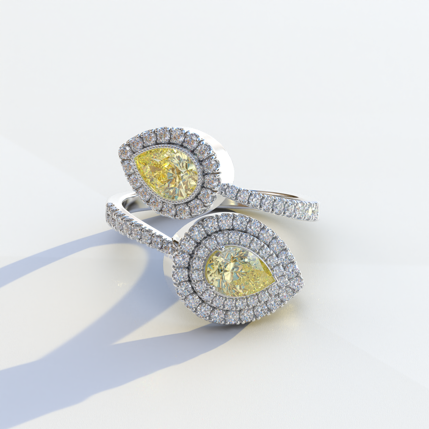 2 Carat Yellow Pear Cut Halo & Pave Lab Grown Diamond Ring - Ahurissant