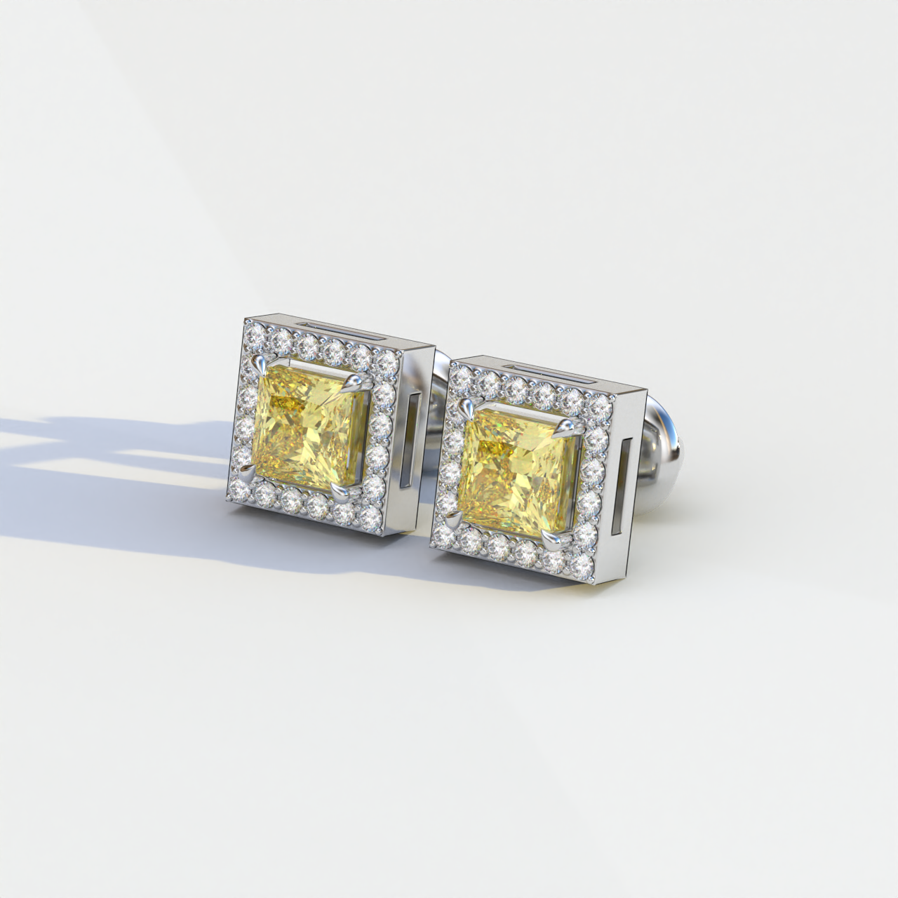 1 Carat Yellow Princess Cut Lab Grown Diamond Halo Stud Earrings