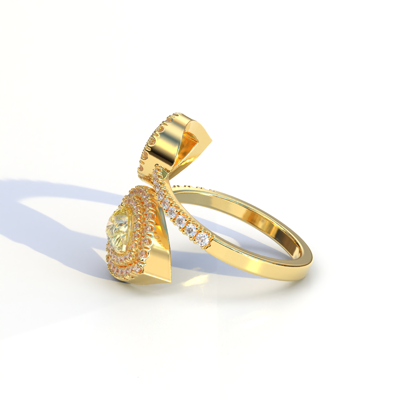 2 Carat Yellow Pear Cut Halo & Pave Lab Grown Diamond Ring - Ahurissant