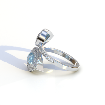 2 Carat Blue Pear Cut Halo & Pave Lab Grown Diamond Ring - Ahurissant