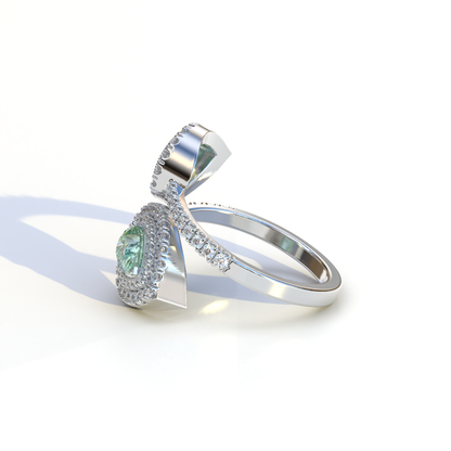 2 Carat Green Pear Cut Halo & Pave Lab Grown Diamond Ring - Ahurissant