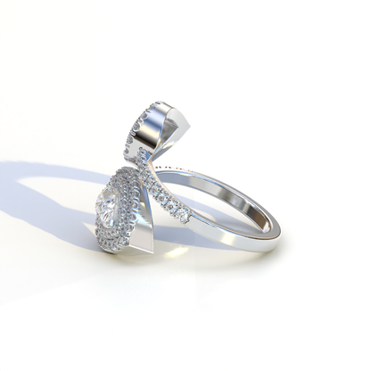 E/VVS 2 Carat Pear Cut Lab Grown Halo & Pave Diamond Ring - Ahurissant