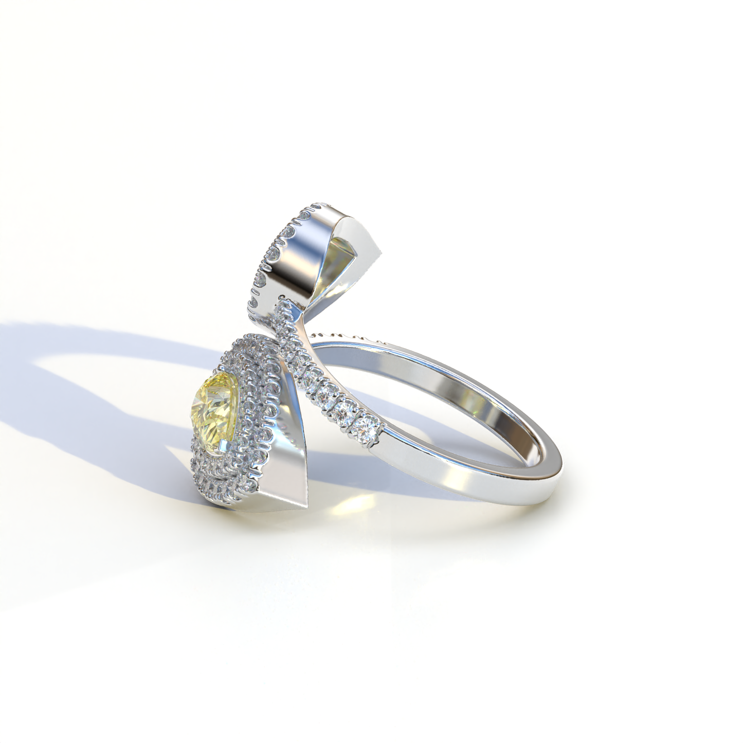 2 Carat Yellow Pear Cut Halo & Pave Lab Grown Diamond Ring - Ahurissant