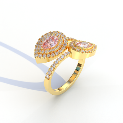 2 Carat Pink Pear Cut Halo & Pave Lab Grown Diamond Ring - Ahurissant