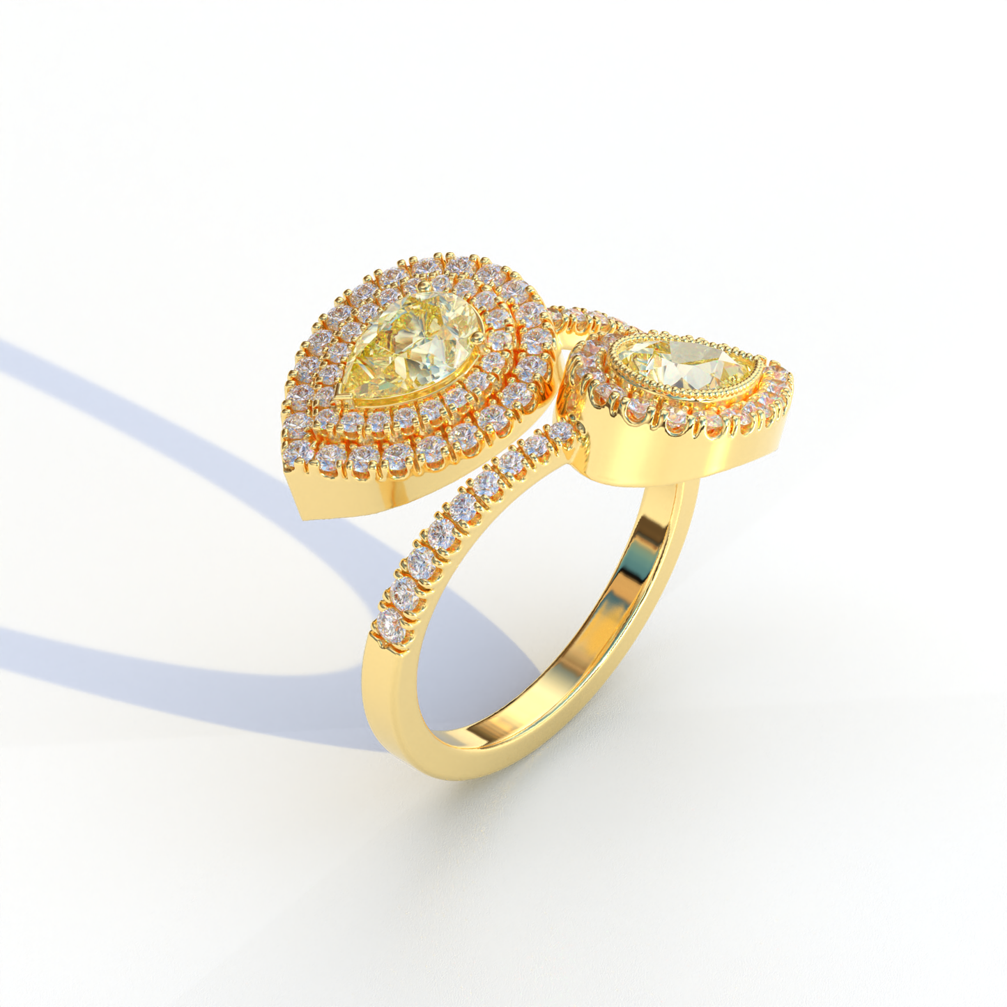 2 Carat Yellow Pear Cut Halo & Pave Lab Grown Diamond Ring - Ahurissant