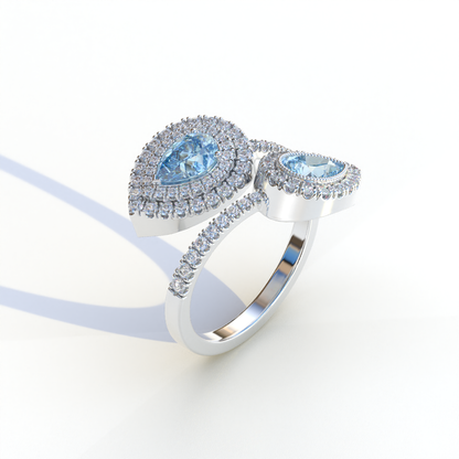 2 Carat Blue Pear Cut Halo & Pave Lab Grown Diamond Ring - Ahurissant