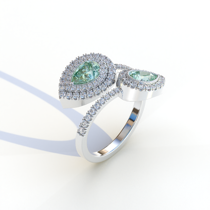 2 Carat Green Pear Cut Halo & Pave Lab Grown Diamond Ring - Ahurissant