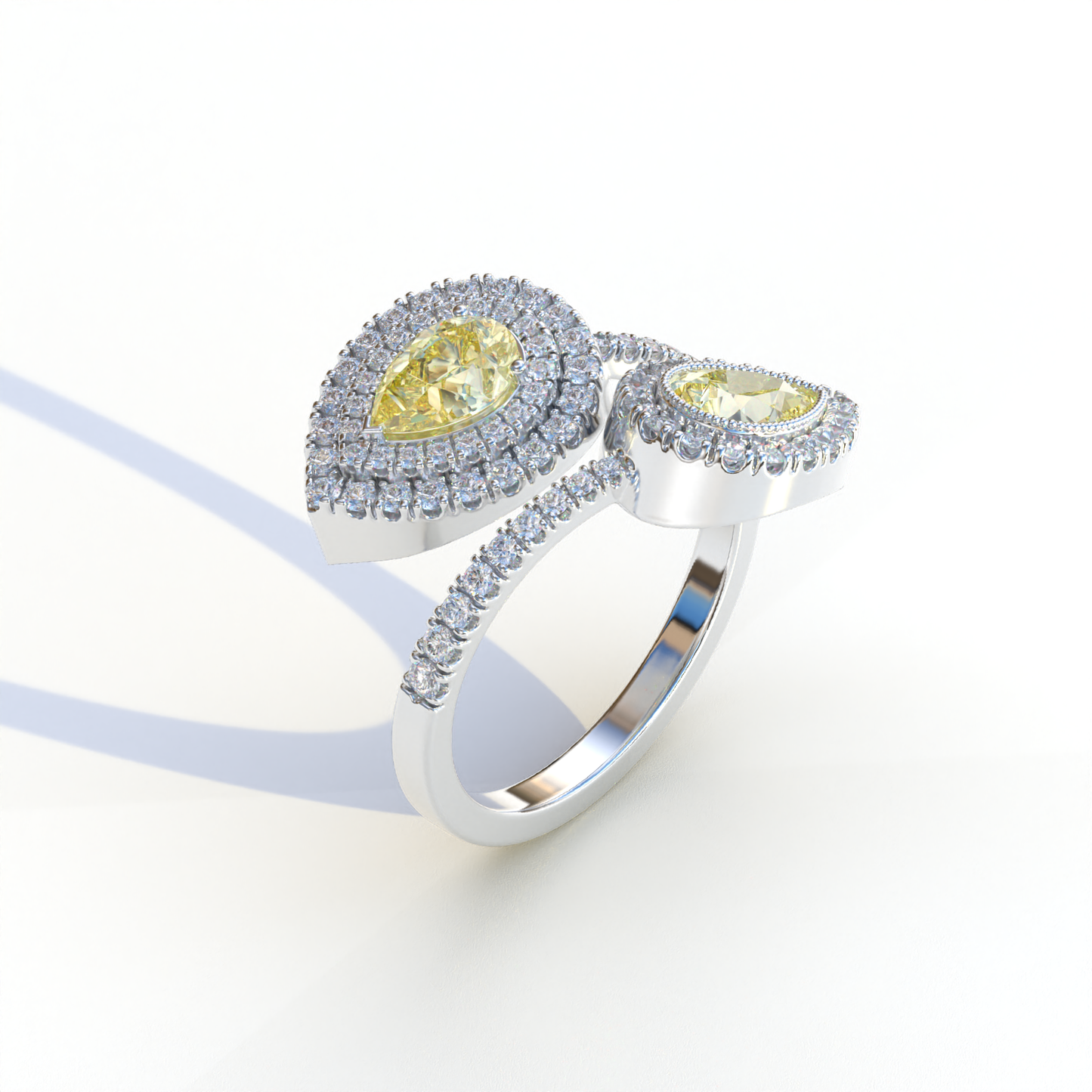 2 Carat Yellow Pear Cut Halo & Pave Lab Grown Diamond Ring - Ahurissant