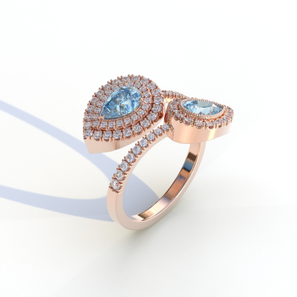 2 Carat Blue Pear Cut Halo & Pave Lab Grown Diamond Ring - Ahurissant