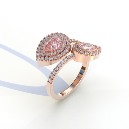 2 Carat Pink Pear Cut Halo & Pave Lab Grown Diamond Ring - Ahurissant