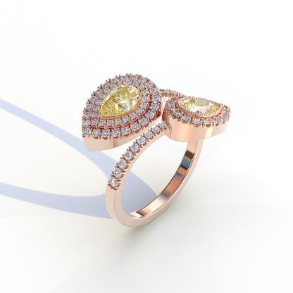 2 Carat Yellow Pear Cut Halo & Pave Lab Grown Diamond Ring - Ahurissant