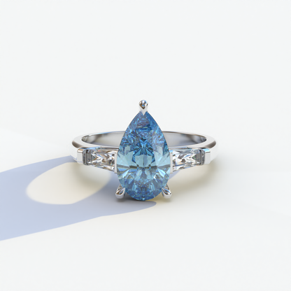 3 Carat Pear Cut Blue Lab Diamond Engagement Ring - Bella