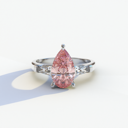 3 Carat Pear Cut Pink Lab Grown Diamond Engagement Ring - Bella