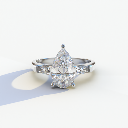 3 Carat Pear Cut Lab Diamond Ring in 3 Stone Design - Bella