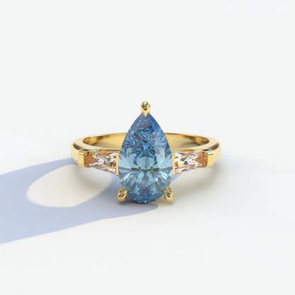 3 Carat Pear Cut Blue Lab Diamond Engagement Ring - Bella