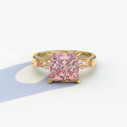 3 Carat Pink Princess & Baguette Cut Lab Grown Diamond Ring - Alluring