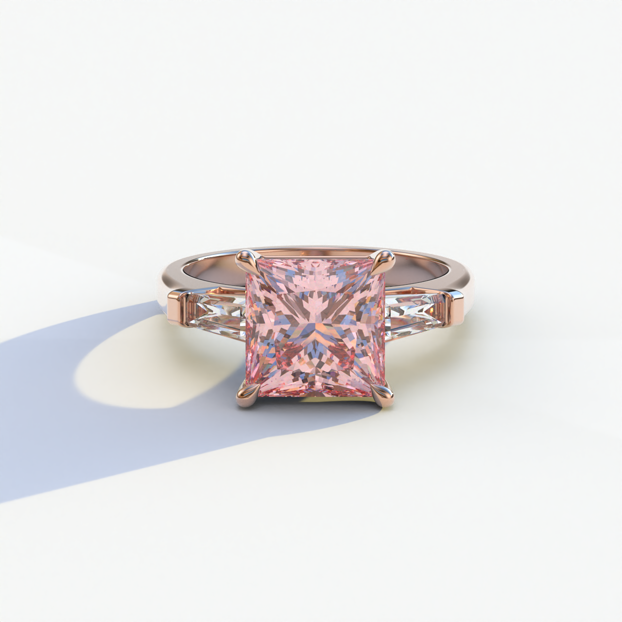 3 Carat Pink Princess & Baguette Cut Lab Grown Diamond Ring - Alluring