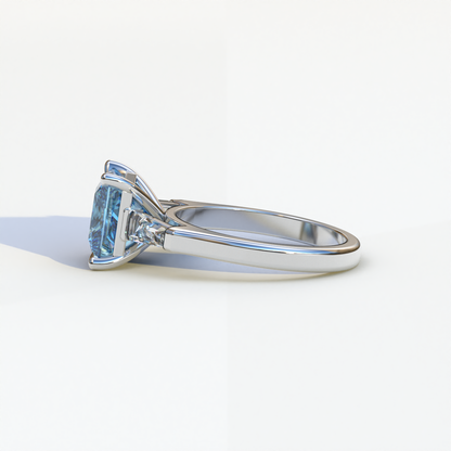 3 Carat Blue Princess & Baguette Cut Lab Grown Diamond Ring - Alluring