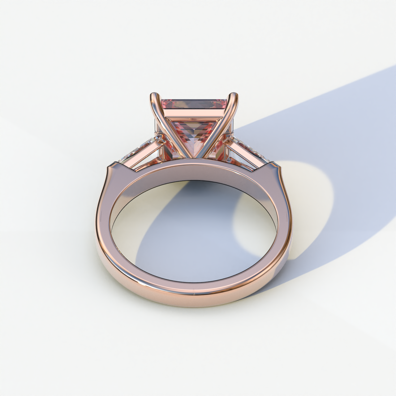 3 Carat Pink Princess & Baguette Cut Lab Grown Diamond Ring - Alluring