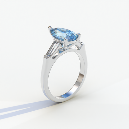 3 Carat Pear Cut Blue Lab Diamond Engagement Ring - Bella