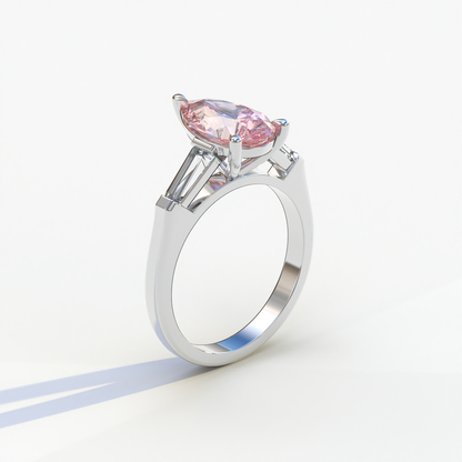 3 Carat Pear Cut Pink Lab Grown Diamond Engagement Ring - Bella