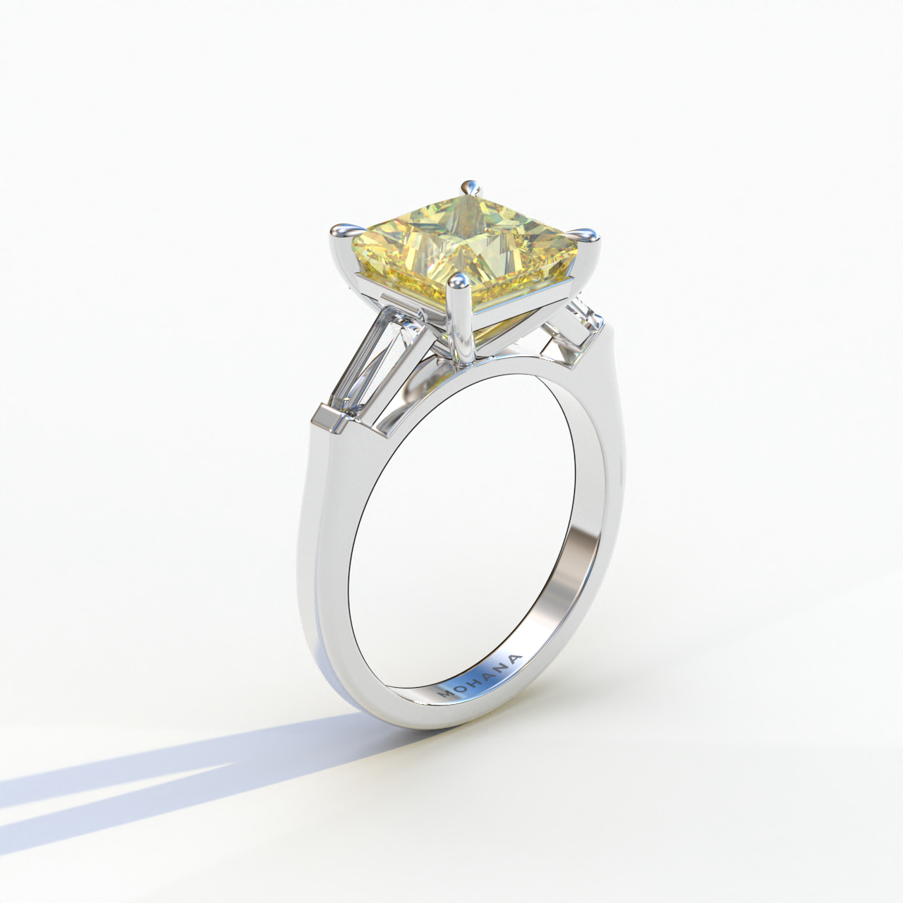 3 Carat Yellow Princess & Baguette Cut Lab Grown Diamond Ring - Alluring