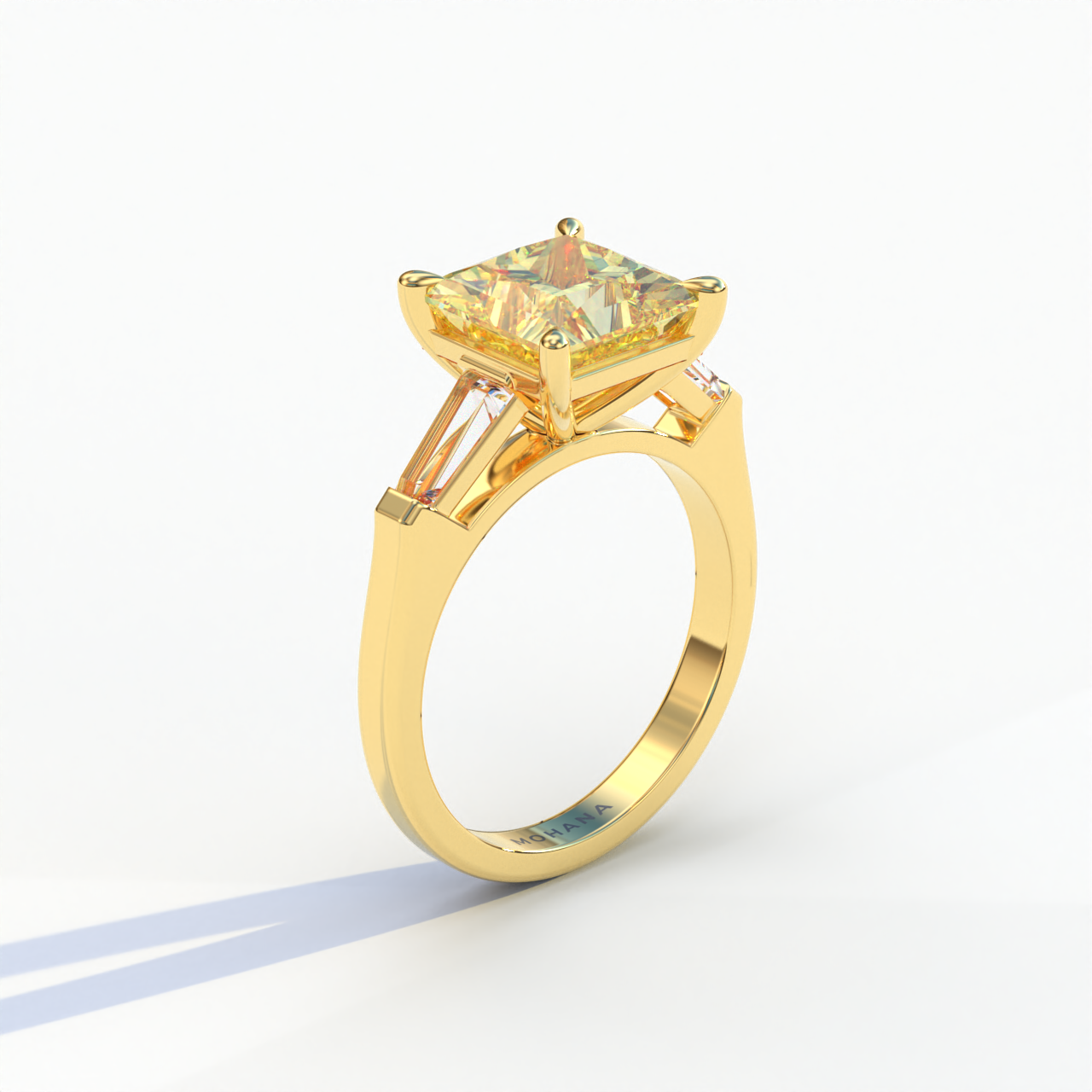 3 Carat Yellow Princess & Baguette Cut Lab Grown Diamond Ring - Alluring