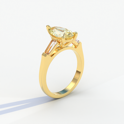 3 Carat Pear Cut Yellow Lab Diamond Engagement Ring - Bella