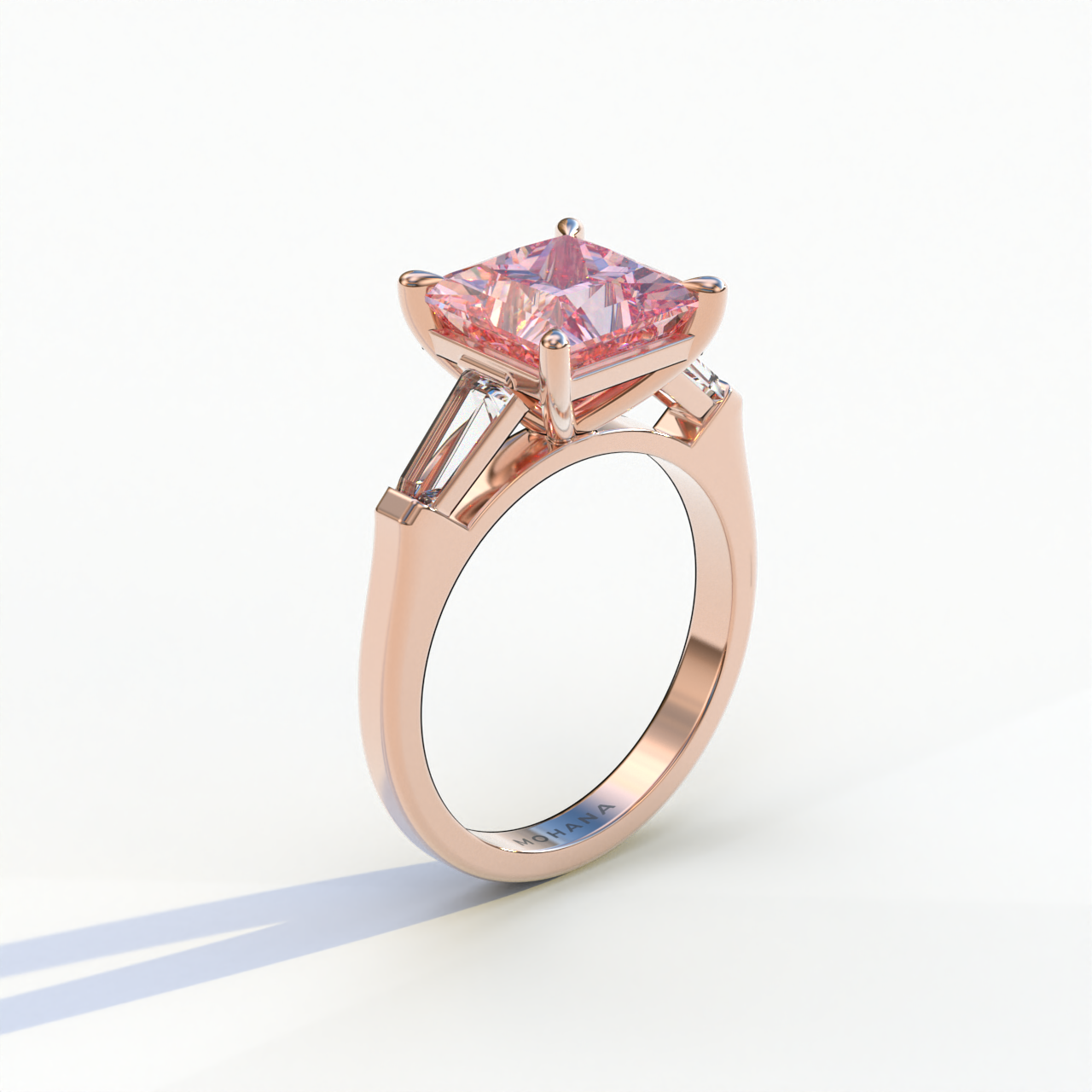 3 Carat Pink Princess & Baguette Cut Lab Grown Diamond Ring - Alluring