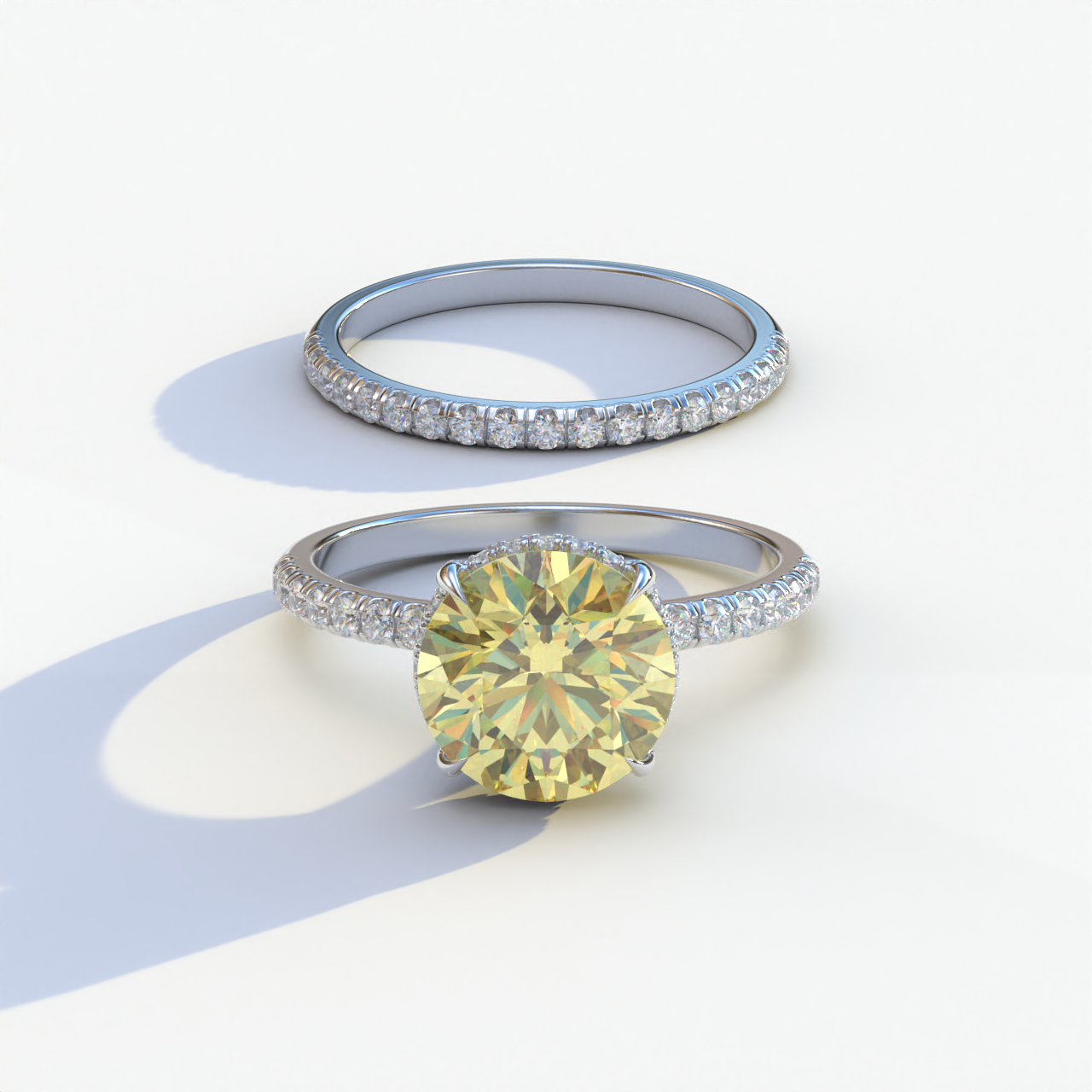 2 Carat Yellow Round Cut Ring Set | Halo & Pave Setting Lab Diamond Ring - Angelina