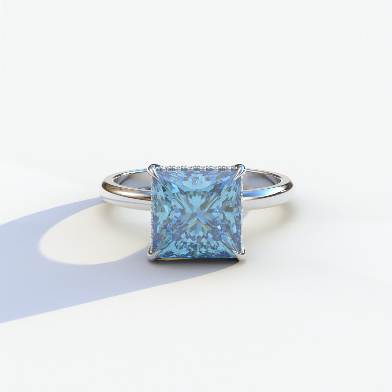 3 Carat Princess Cut Blue Lab Diamond Engagement Ring - Bellissimo