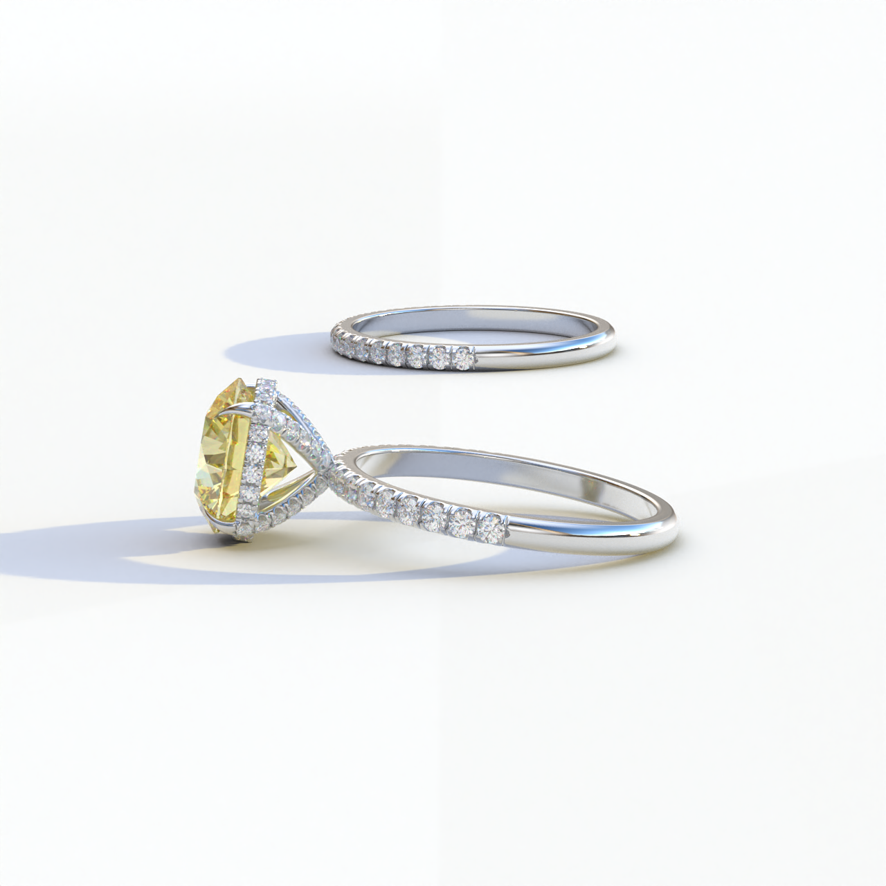 2 Carat Yellow Round Cut Ring Set | Halo & Pave Setting Lab Diamond Ring - Angelina