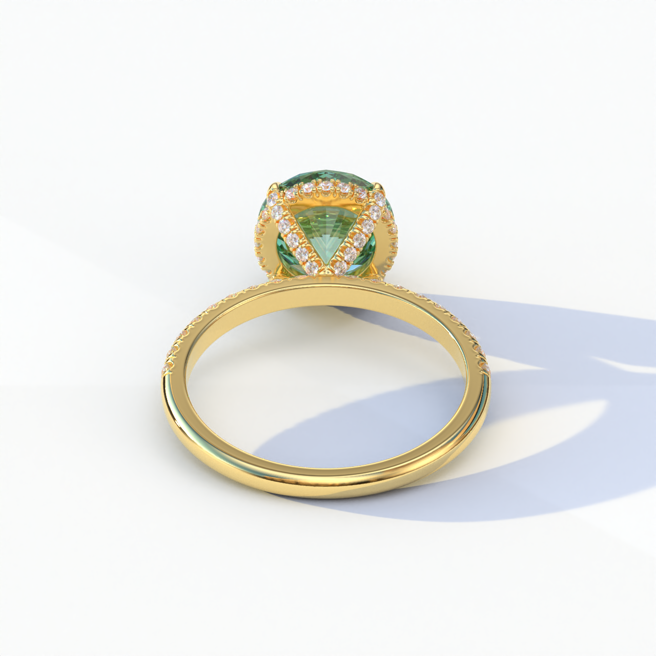 2 Carat Green Round Cut Ring Set | Halo & Pave Setting Lab Diamond Ring - Angelina