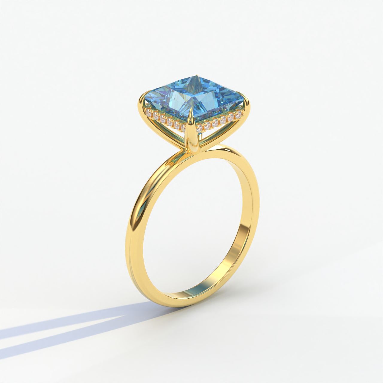 3 Carat Princess Cut Blue Lab Diamond Engagement Ring - Bellissimo