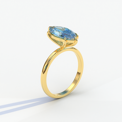 3 Carat Blue Marquise Cut Solitaire Diamond Ring - Celestina