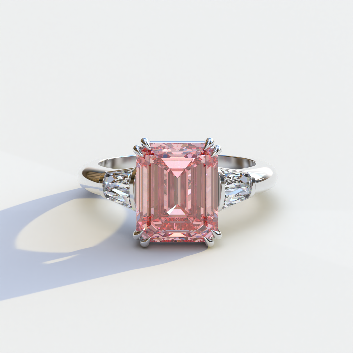 3 Carat Pink Emerald & Baguette Cut Multi Stone Lab Diamond Ring	